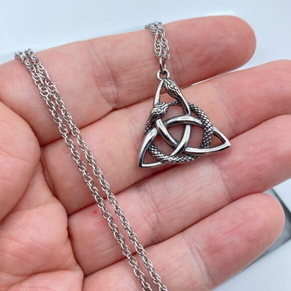 Stainless Steel Celtic Knot Serpents Necklace - Picture 4 of 5